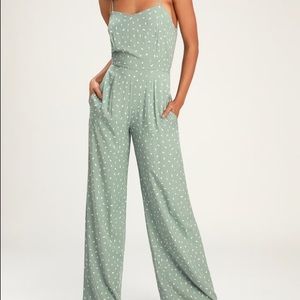 Sage Green Print Sleeveless Wide-Leg Jumpsuit